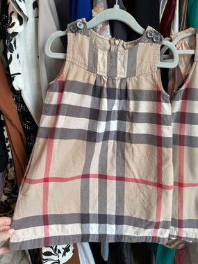 Burberry Beige and Brown Plaid Button-Strap Dress size 4